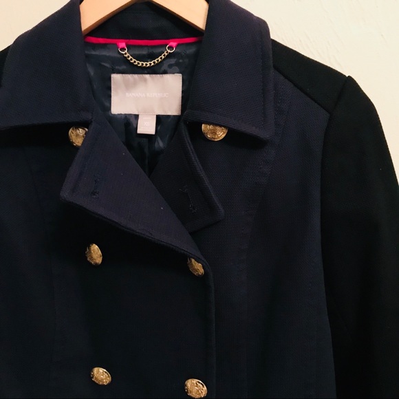 SOLD** Banana Republic Color Block Navy Pea Coat - Picture 3 of 8